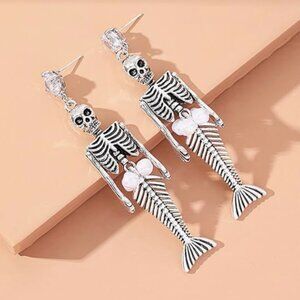 Skull Skeleton Mermaid Dangle Earrings – Luxury Halloween Earrings